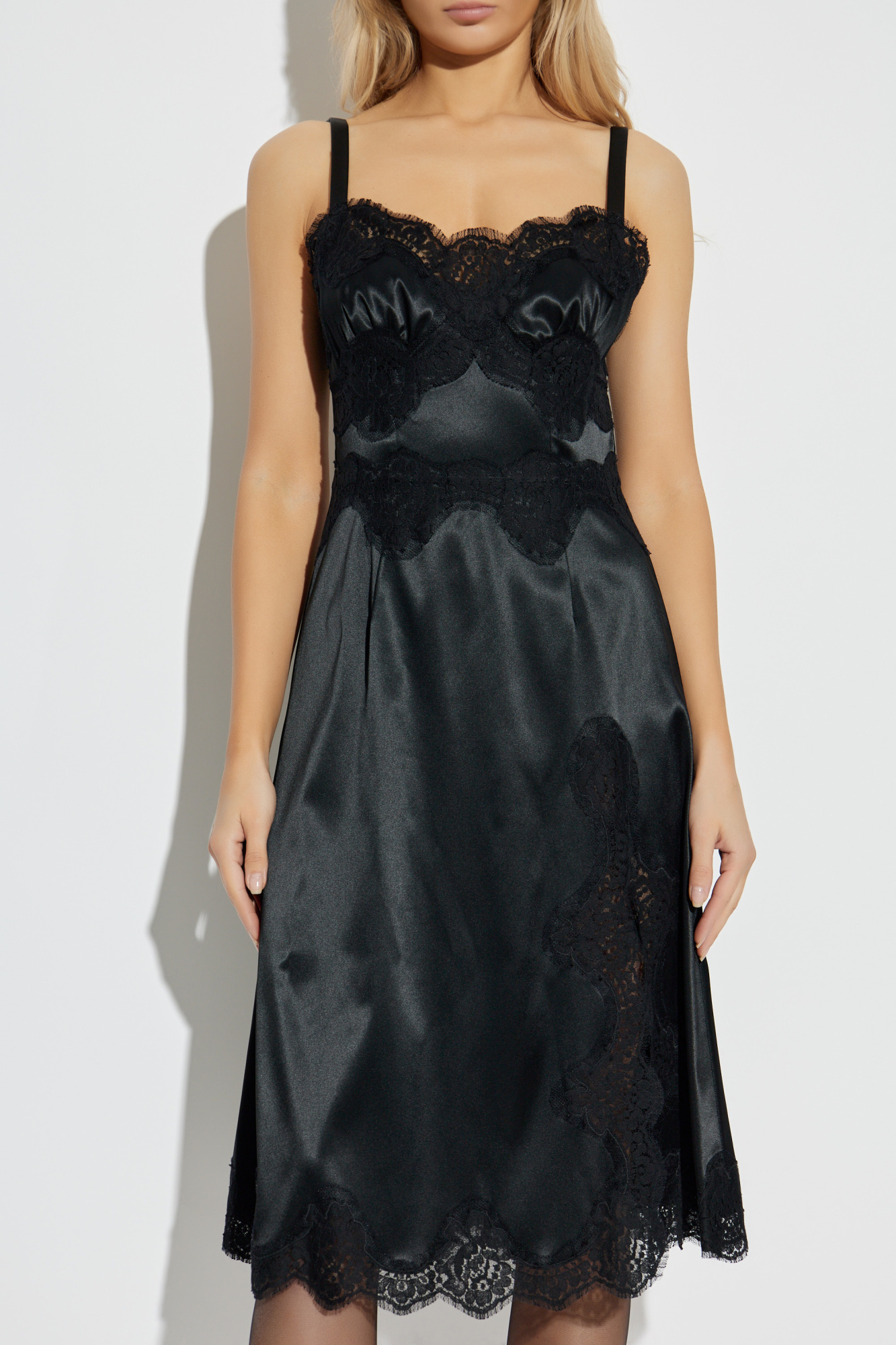 ワンピース Dolce & Gabbana Woolen dress with satin belt and straps Dolce & Gabbana Short woolen dress with satin belt and